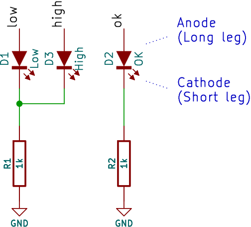 Detail of schematics showing the LEDs.