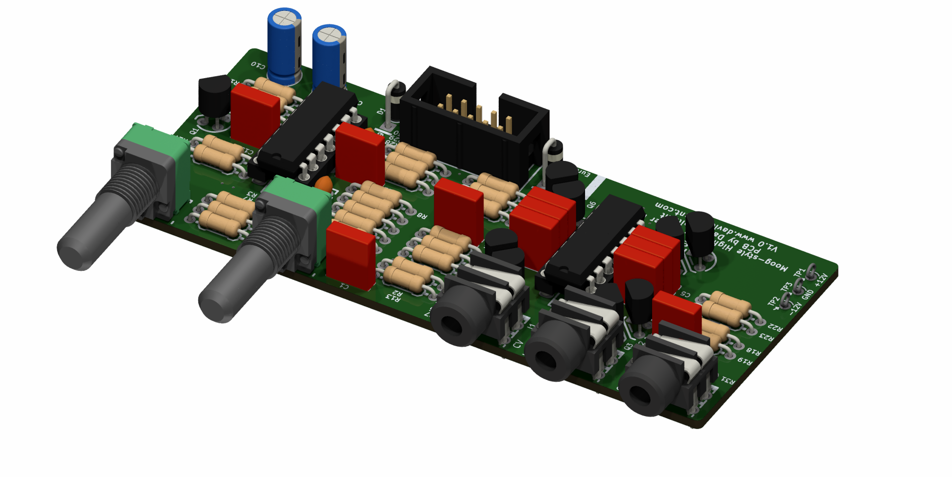 3D render of populated PCB