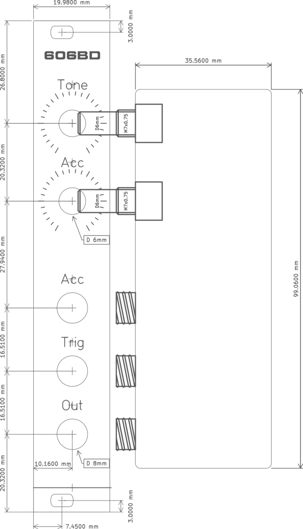 PCB and front panel dimensions